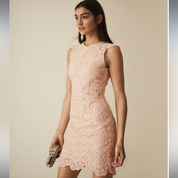 EUC REISS Roxanda Capped Sleeve Light Pink Lace Sheath Dress Size 10 - Picture 2 of 7